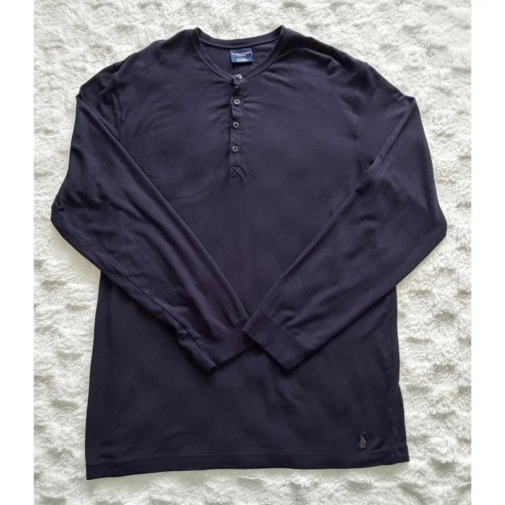 Polo Ralph Lauren Mens Navy Blue Modal Stretch Long Sleeve Henley Sleep Shirt L